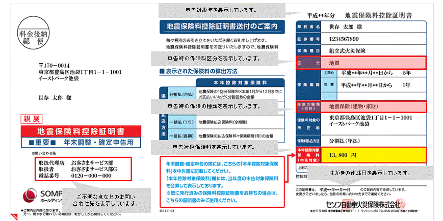 地震保険に加入していますが 控除証明書はどのようなものが届きますか よくあるご質問 じぶんでえらべる火災保険